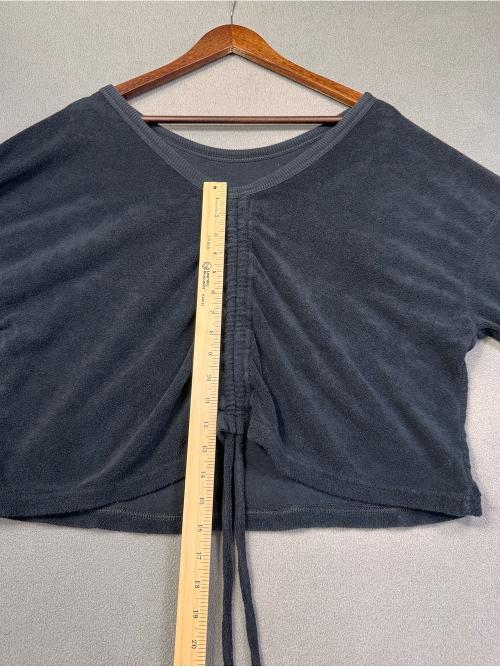 Aerie Black V-Neck Terry Cloth Ruched Front Drawstring Adjustable Sweater Top, M - Picture 9 of 9